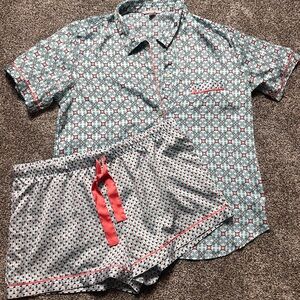 Victoria’s Secret Satin Short Pajama Set Blue/coral L